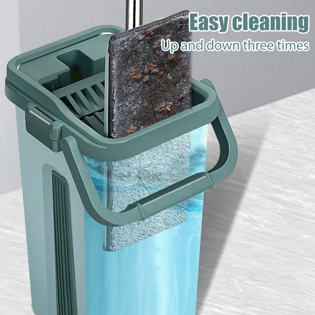 iMountek Flat Floor Mop Bucket Set Self Cleaning Wet Dry Usage with 2Pcs  Reusable Microfiber Mop Pads
