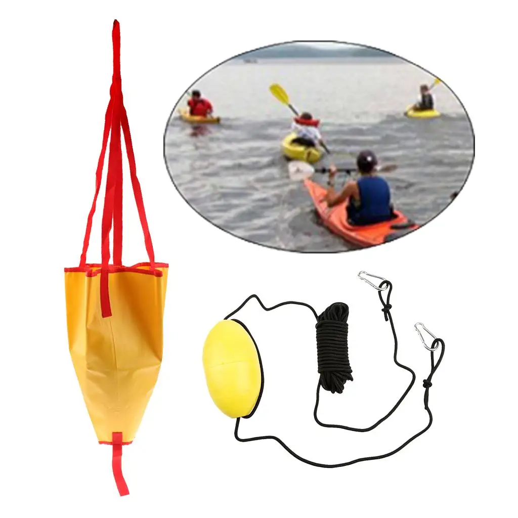 30   Anchor Tow Rope Line Throw Rope & Float + Yellow PVC 18``  Drogue  Parachute Brake Sock Suits Boat up to 12-14 Feet