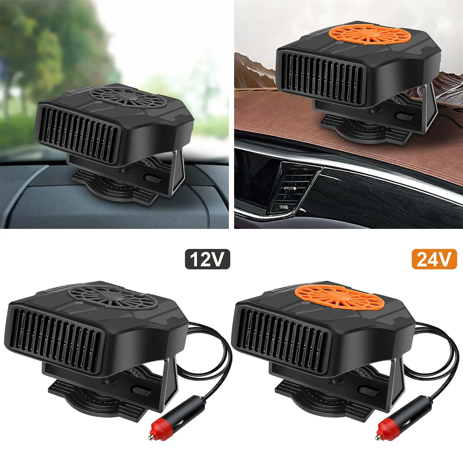 12V Car Heater Fan 150W 360 Rotatable Defogger 1.5M Cable Natural Hot Wind Clear Driving Sight Cigarette Lighter Suction Cup