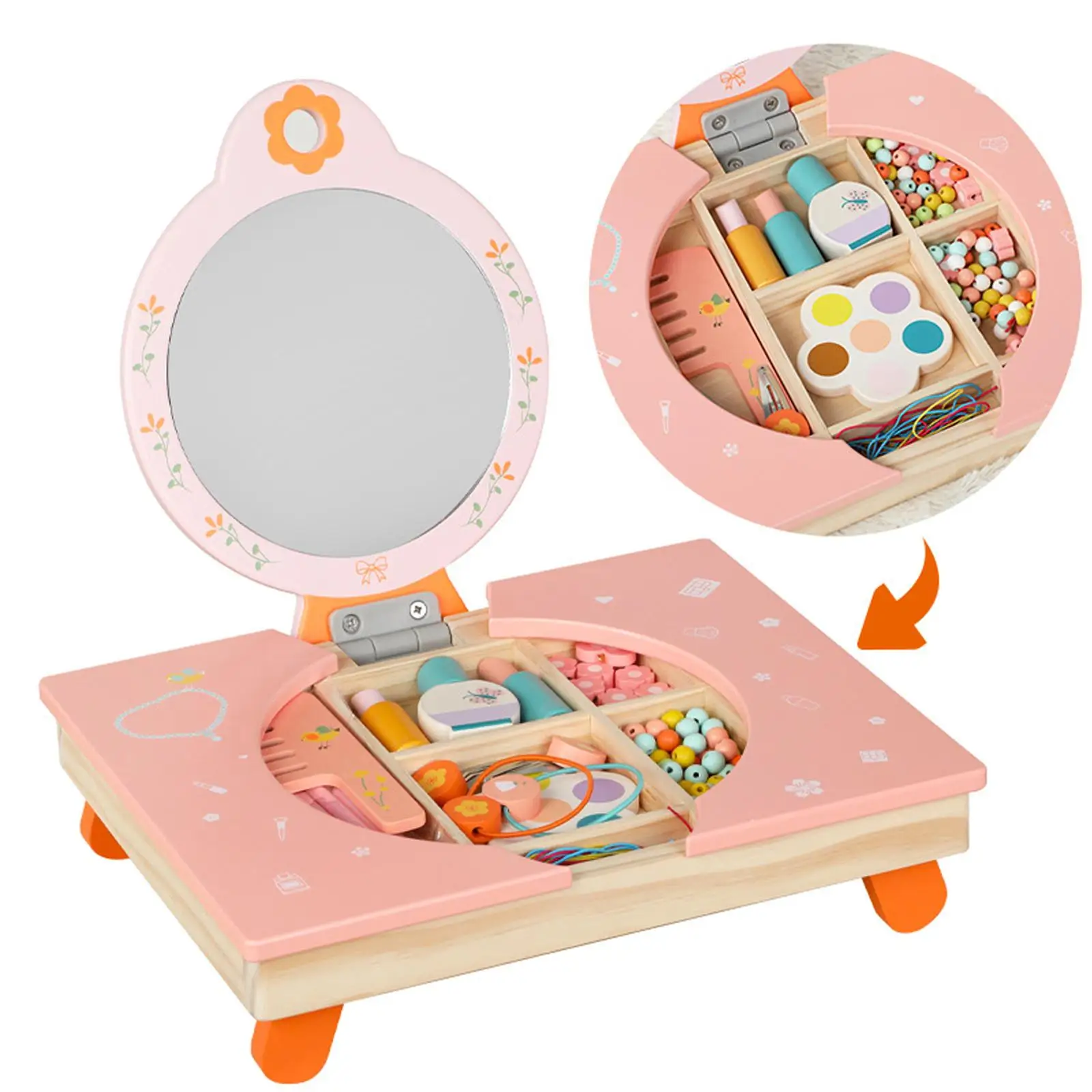 Tabletop Pretend Play Vanity Toy Playset Folding Dresser Toy Early Learning Educational Toys Kids Makeup Vanity Toy for Toddlers