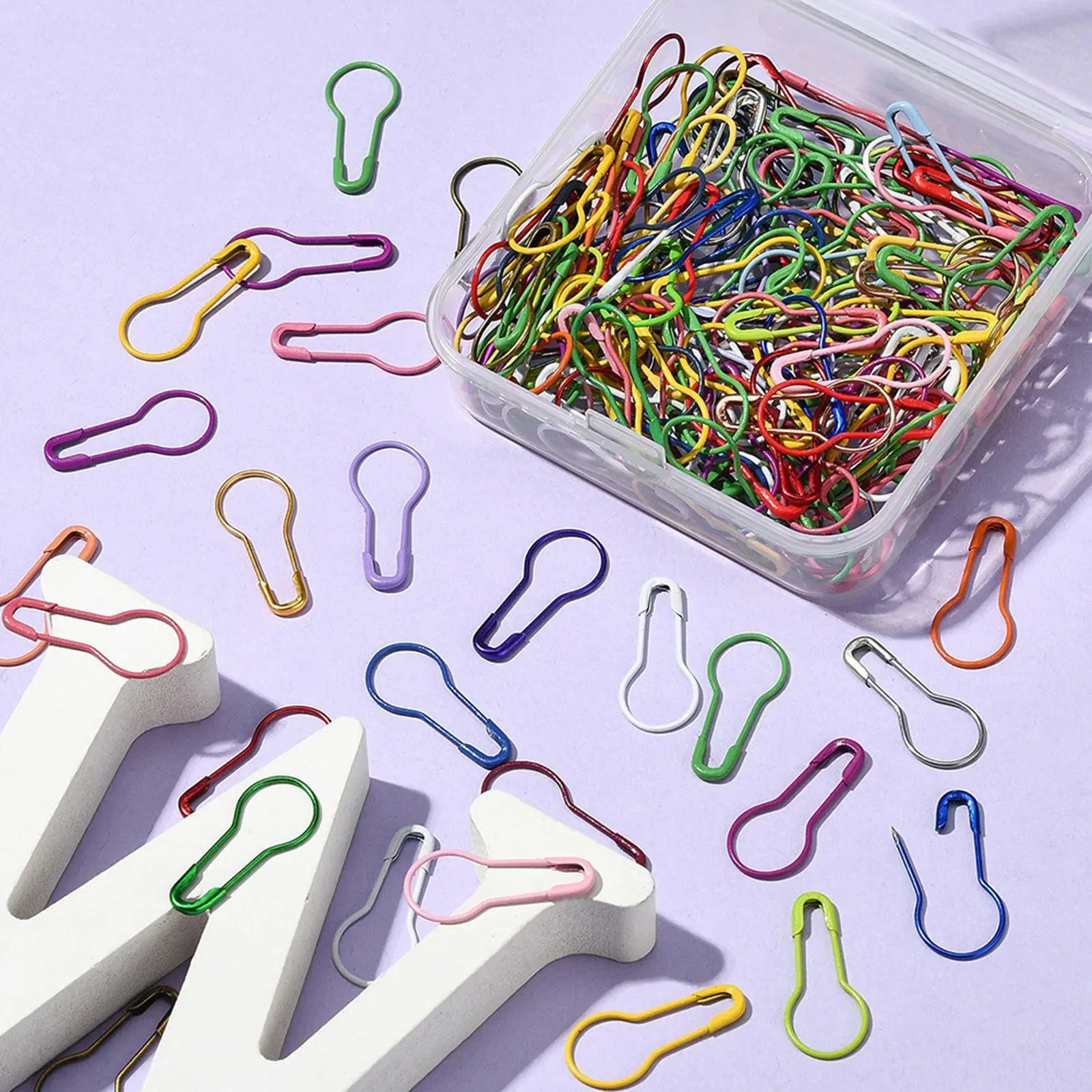 200x Safety Pins Knitting Quilting Crochet Storage Box Bulb Stitch Markers for Blanket Clothes Crocheting Clothing Tag Making