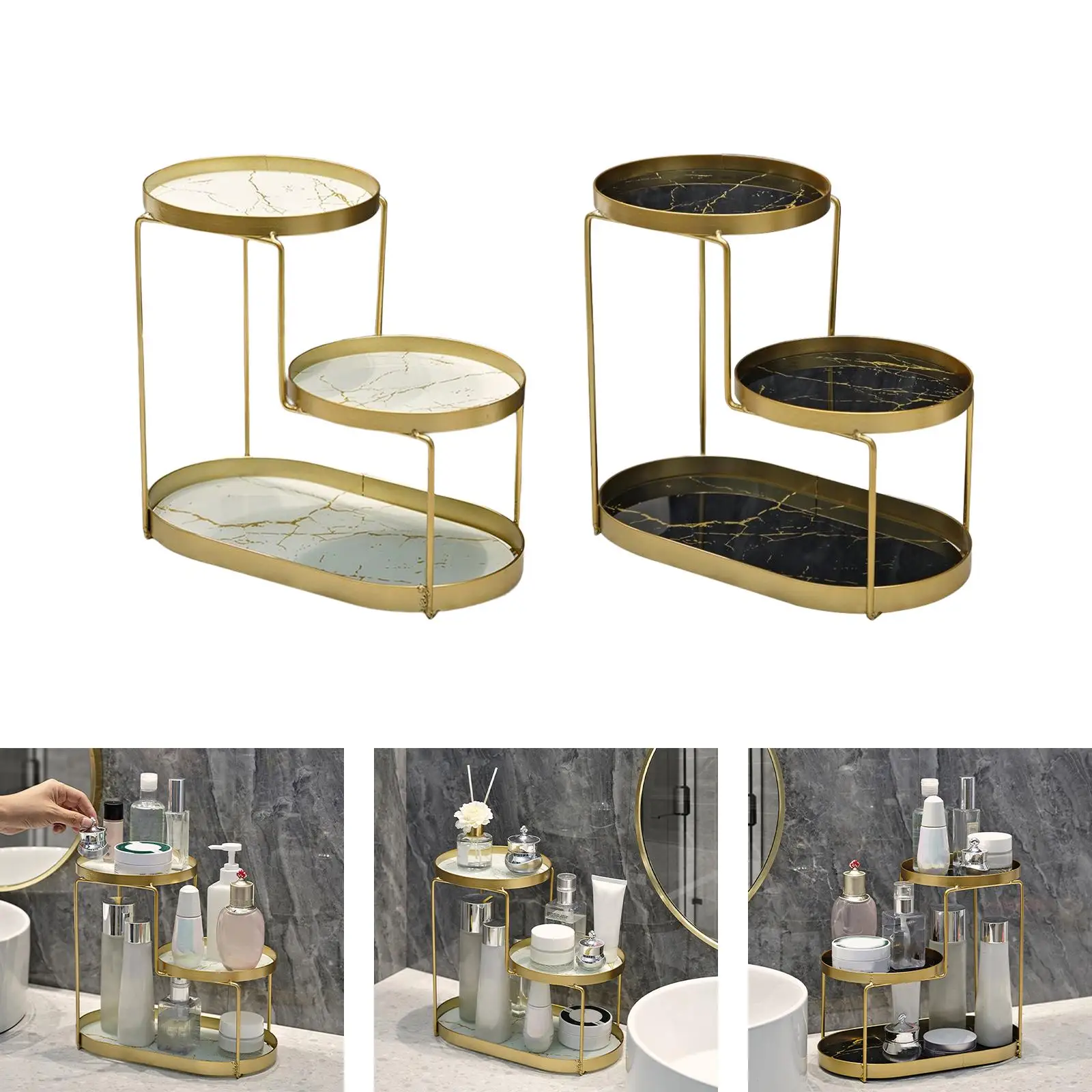 3 Tier Bathroom Cosmetic Tray Lipstick Trinket Table Dressing Trays Platter Makeup Perfume Organizer Shelf for Dresser Bathroom