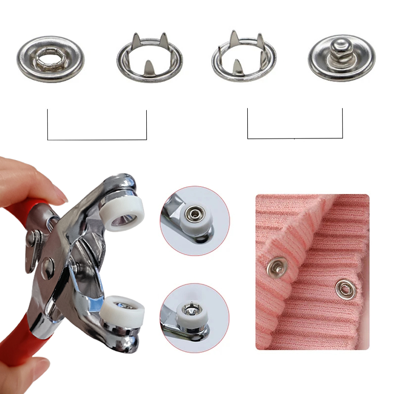 50/100Set 9,5 mm Metall-Zinken-Druckknopf, Druckknopf, Nieten, Verschlüsse, hohler Zinkenring für Kleidung, Kleidungsstücke, Nähen, Taschen, Schuhe – Detail 2