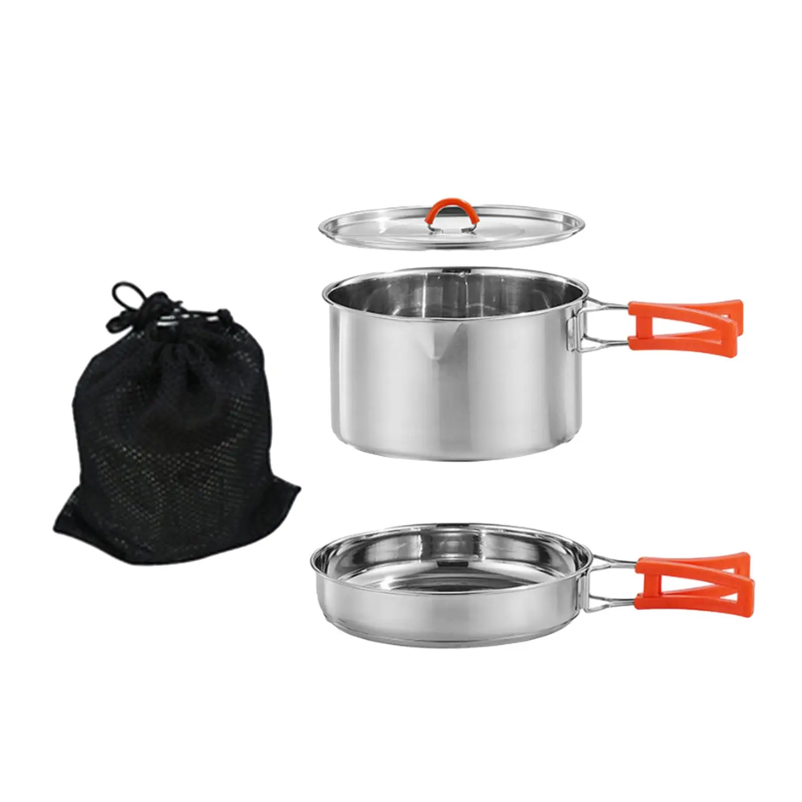 Camping Cookware Set with Folding Handles Portable Included Mesh Carry Bag for Hiking Picnic Backpacking Outdoor Equipment