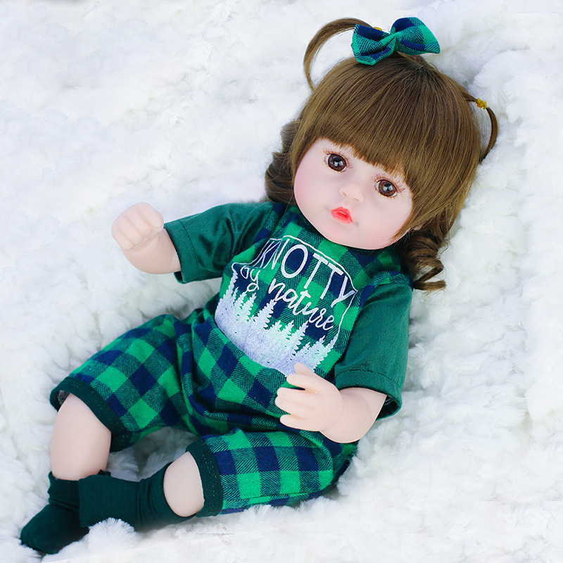 Simulated Rebirth Doll Cute Baby Vivid Rebirth Doll Green Plaid