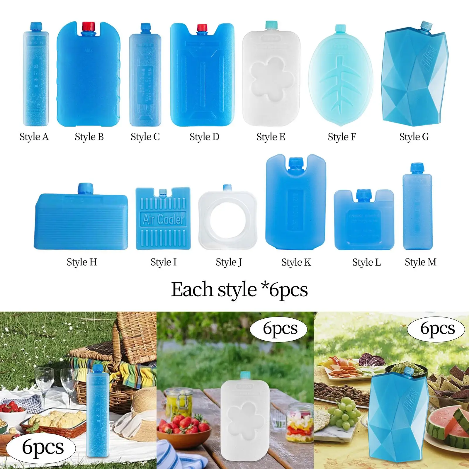 6x Ice Cooler Blocks for Travel Cool Box that Simply Stays Frozen Reusable Portable Durable Cooling Ice Packs for Picnic Travel