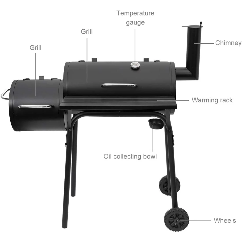10-10 Offer 27 Inch Charcoal Barrel Grill With Offset Smoker Bbq Grill Outdoor Camping Oven