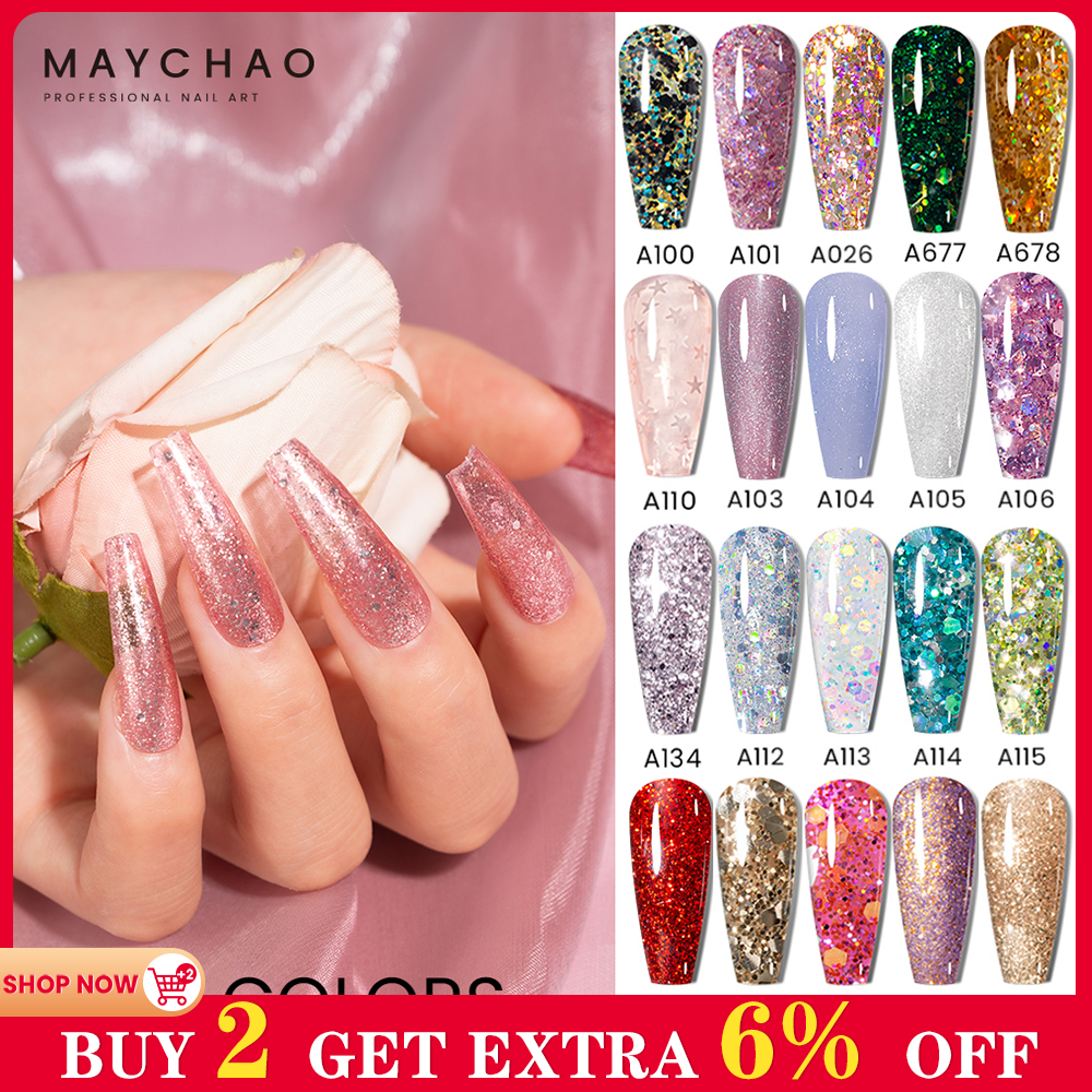 Best of MAYCHAO Glitter Gel Nail Polish 7.3ml Semi-permanent Sequins Shiny Gel Base Top Coat Soak Off UV LED Varnish Nail Art Decoration Reviews & Tips