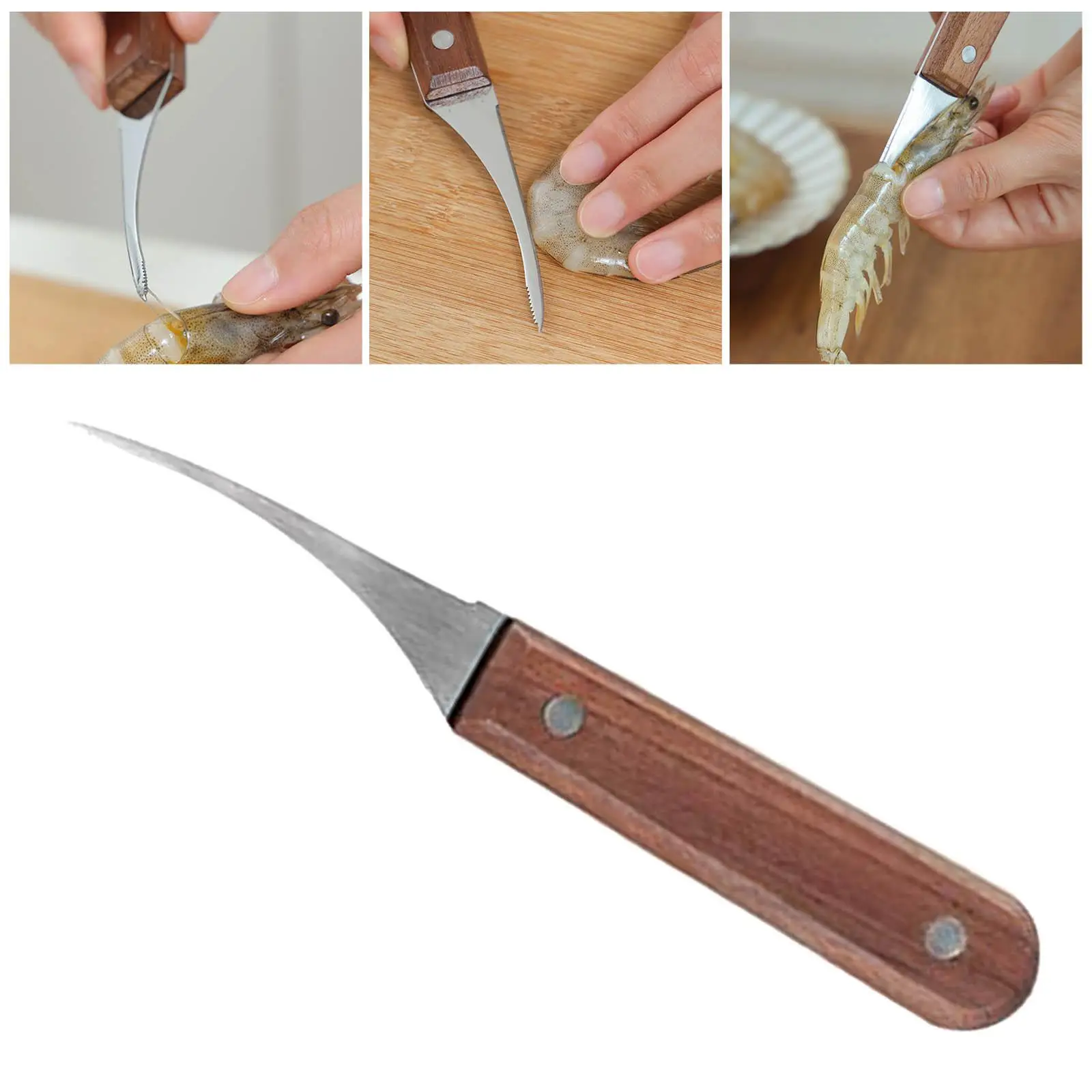 Shrimp Peeler Crab with Wooden Handle Prawn Deveiner Stripper Separator