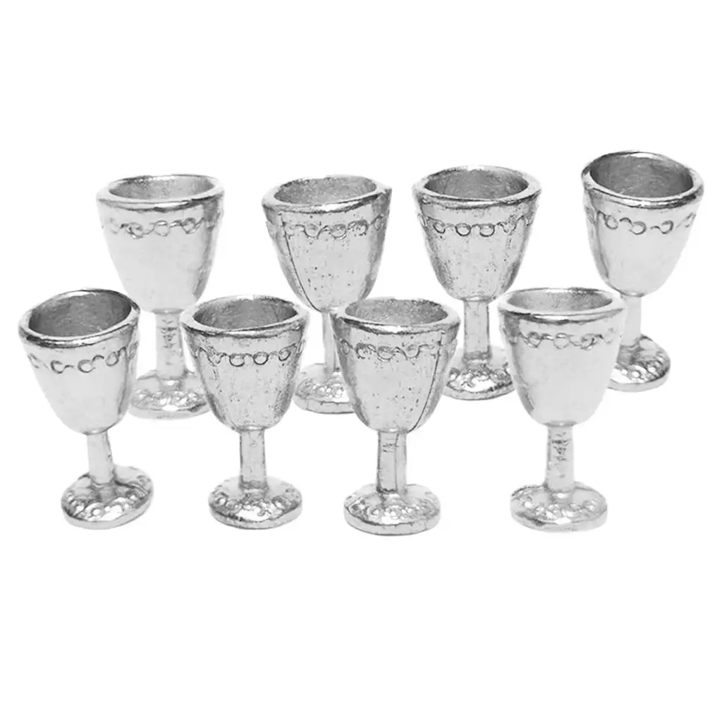 8Pcs Dollhouse Mini Goblet Wine Glasses with Champagne for 1/12 Dollhouse