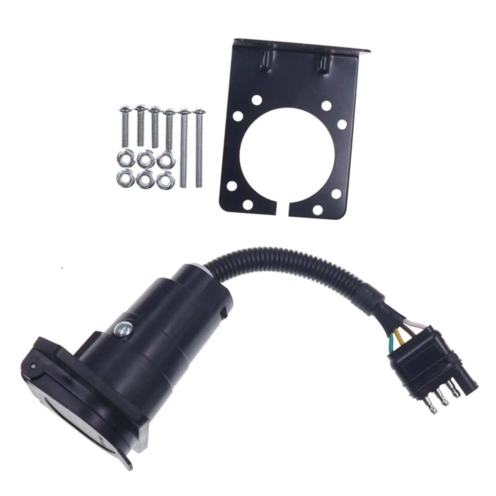 Trailer Adapter Plug 4 Pin to 7 Pin Trailer Connector Cable with Mounting Bracket for Truck Assembly Accessory Replacement