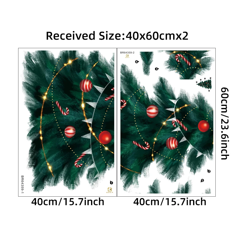 Description Picture 3 of item95cm Tall Large Deep Green Christmas Tree Merry Christmas Wall Stickers for Living Room Bedroom Kitchen Festival Decorative PVC