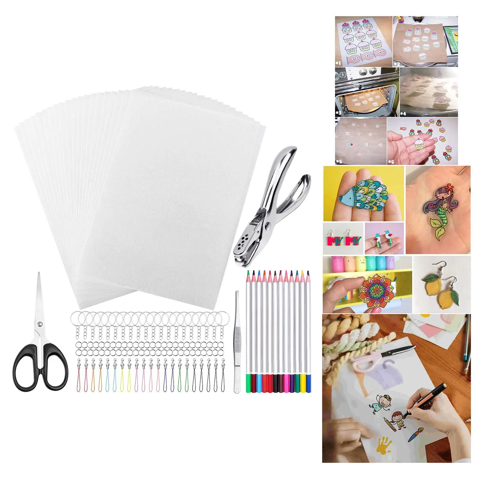20Pcs Heat Shrink  Sheets DIY Ornaments Hole Punch Embellishment  Keychains for Card Making Necklaces Accessories