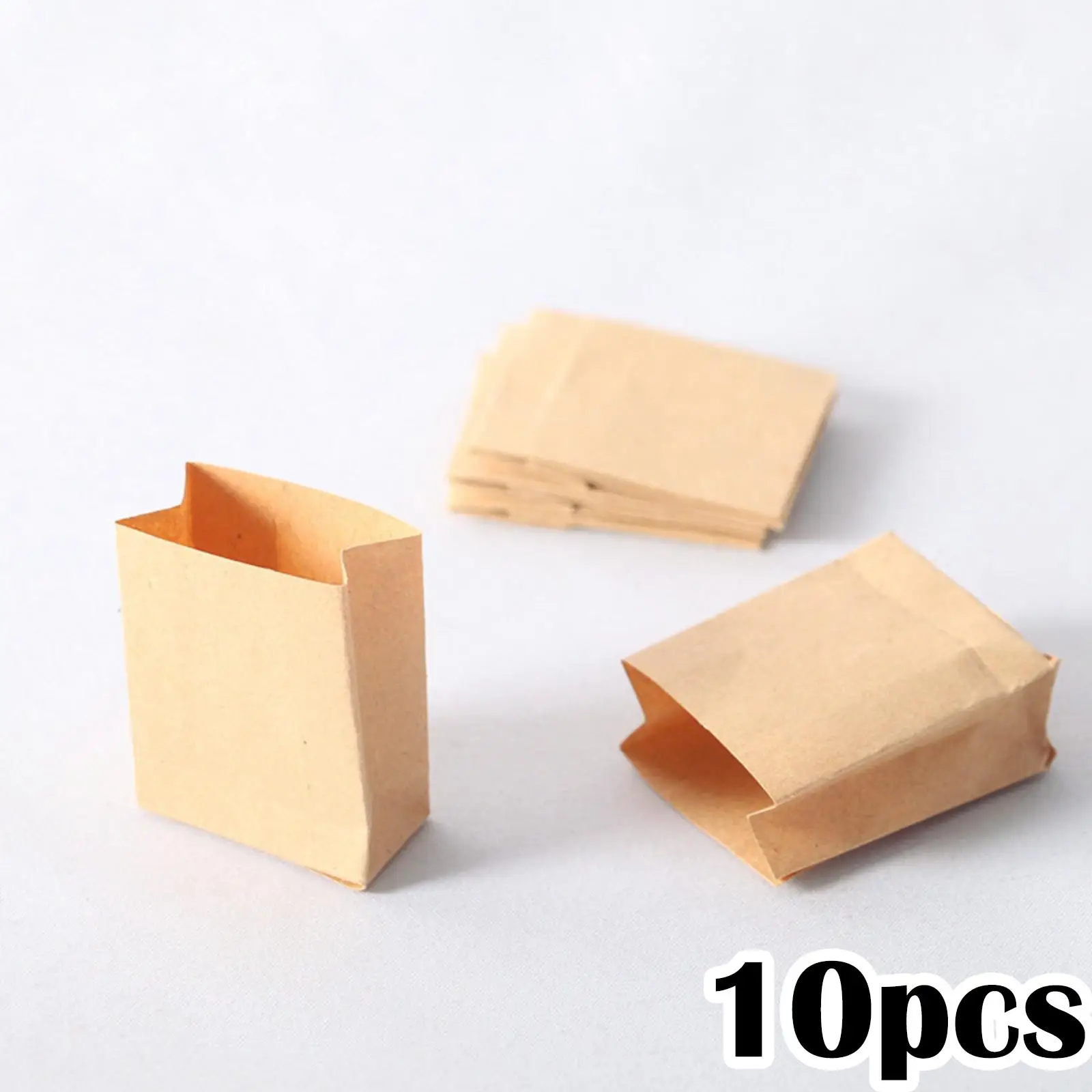 10 Pieces Mini Bread Bag Brown Paper Lunch Bags Snack Bags for 1:12 Dollhouse Bakery Shop Decor Kitchen Playset Creative Toys