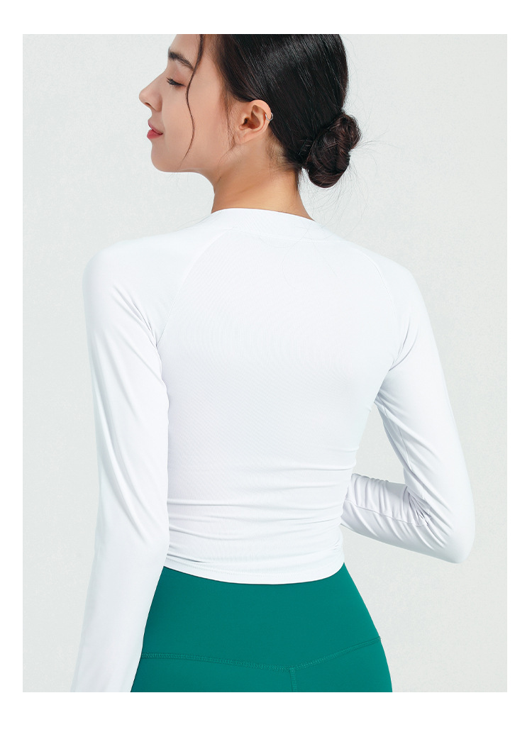Langarm Shirt Halb Zip Vorne Kordelzug Yoga Tops Frau Sport Active Lauf Oben für Fitness Weibliche Bluse Gym Frauen – Detail 18