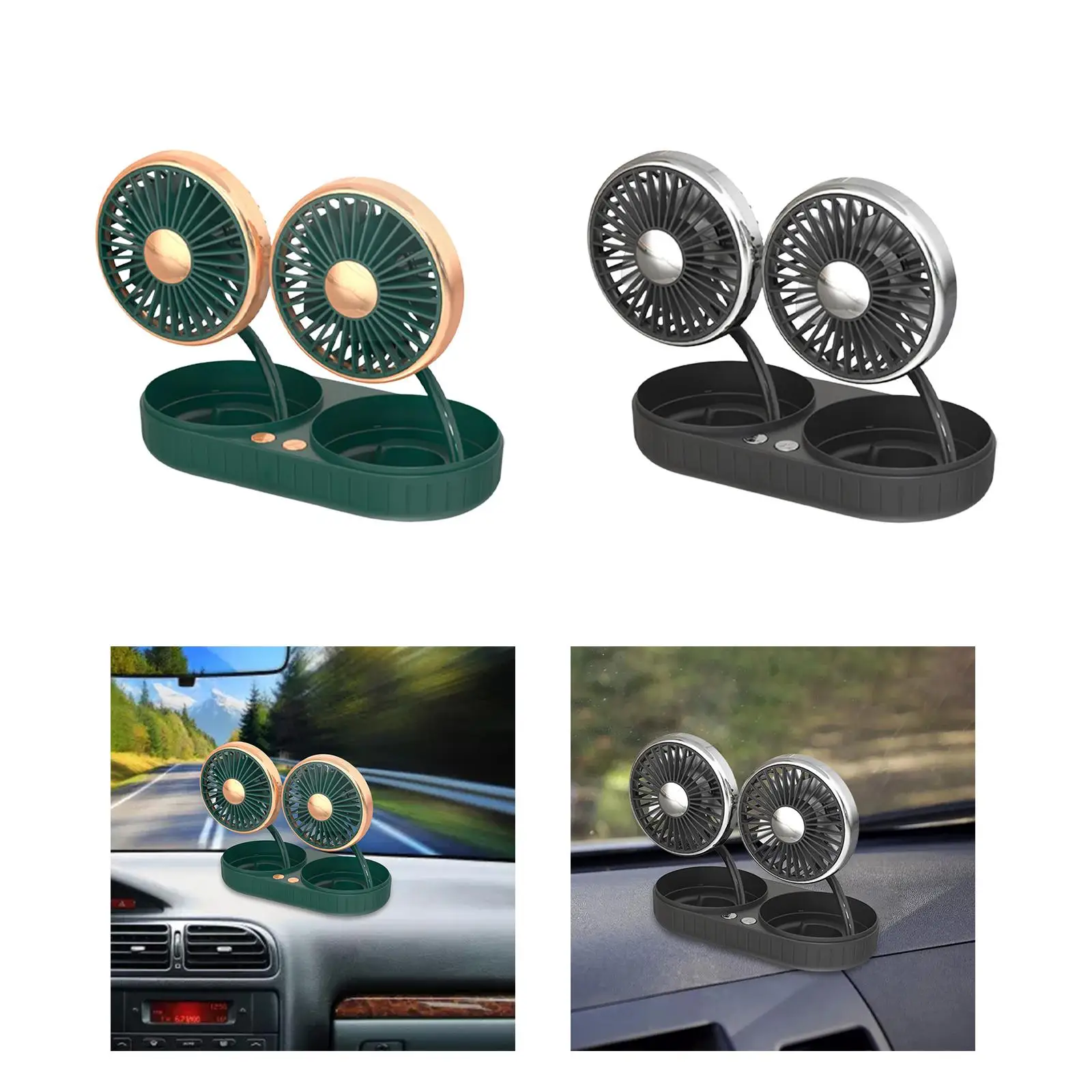 Electric Car Fan Double Head Accessories Auto Cooling Fan Strong Wind Car Cooling Fan for RV SUV Vehicles Dashboard Truck