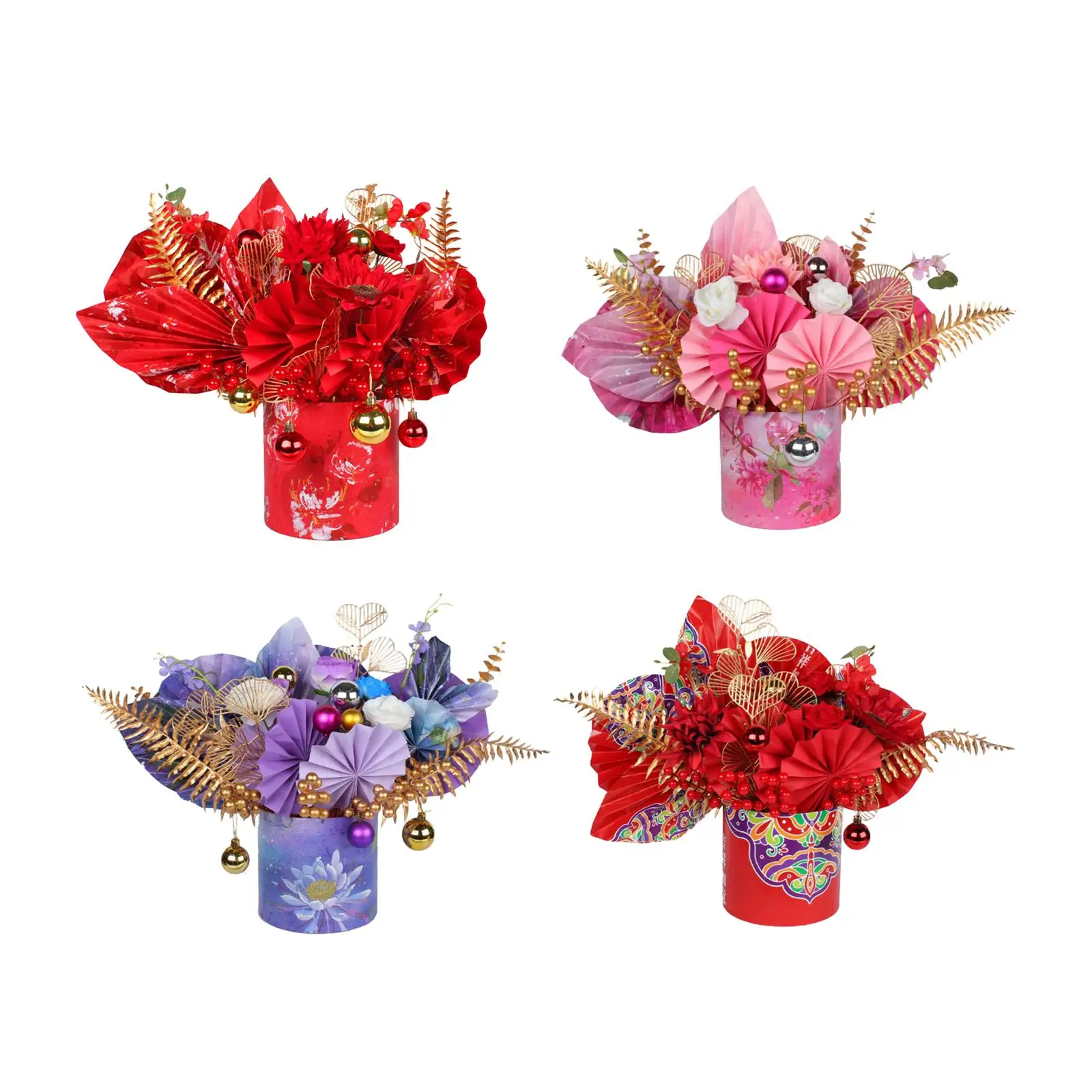 Chinese New Year Decoration Spring Festival Artificial Flowers Bouquet Charms Feng Shui Flower Blessing Bucket for Home Decor