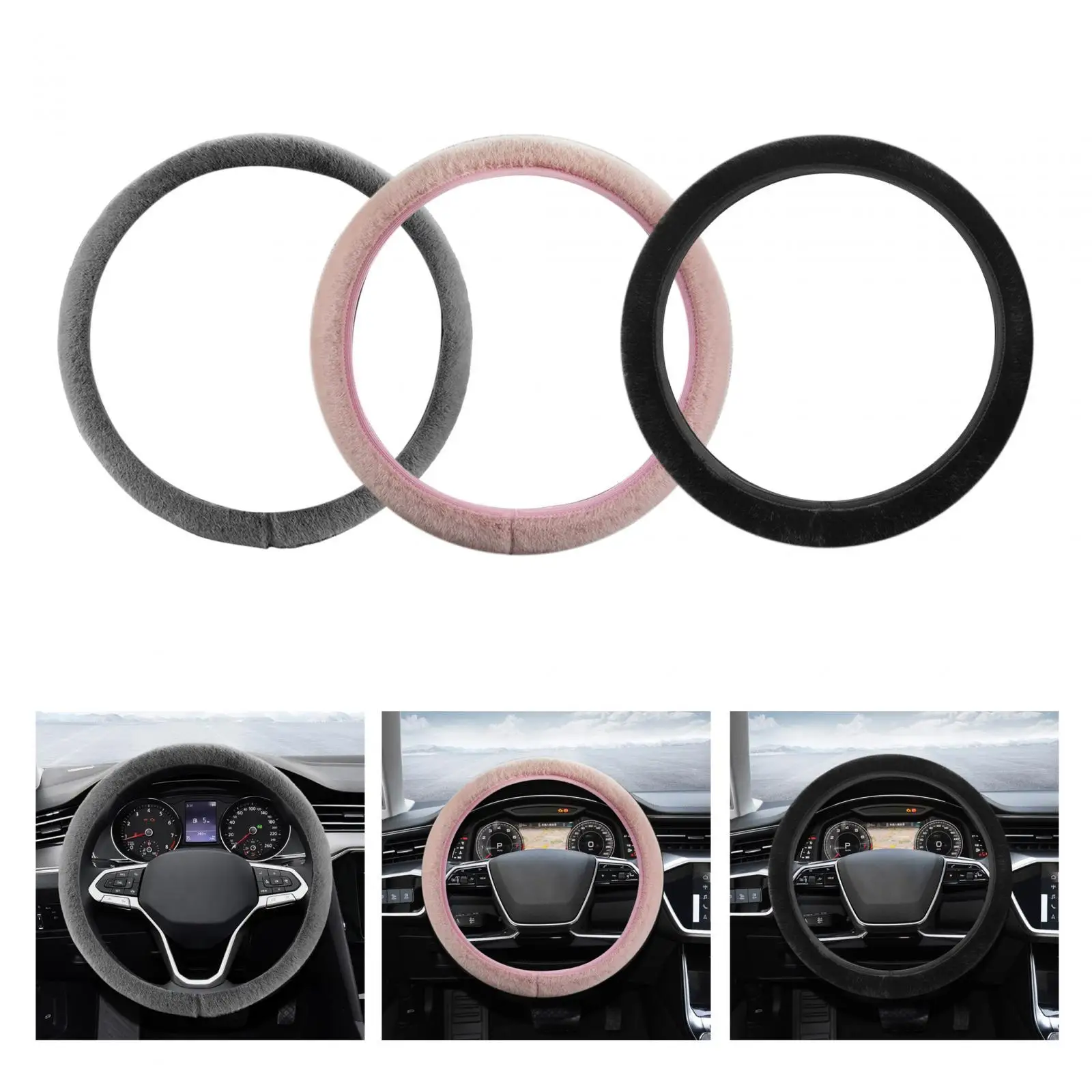 38cm Soft Plush Car Steering Wheel Cover Sturdy Stylish Lightweight Convenient Assemble Breathable Comfortable Grip Accessory