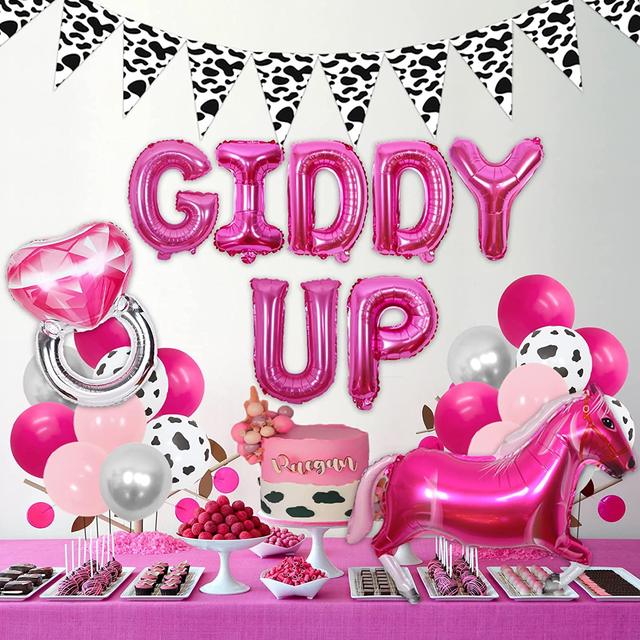 Western Cowgirl Bachelorette Party Decorations, Giddy Up Hot Pink Pennant  Horse Ring Balloon for Last Rodeo Birthday Party Decor - AliExpress