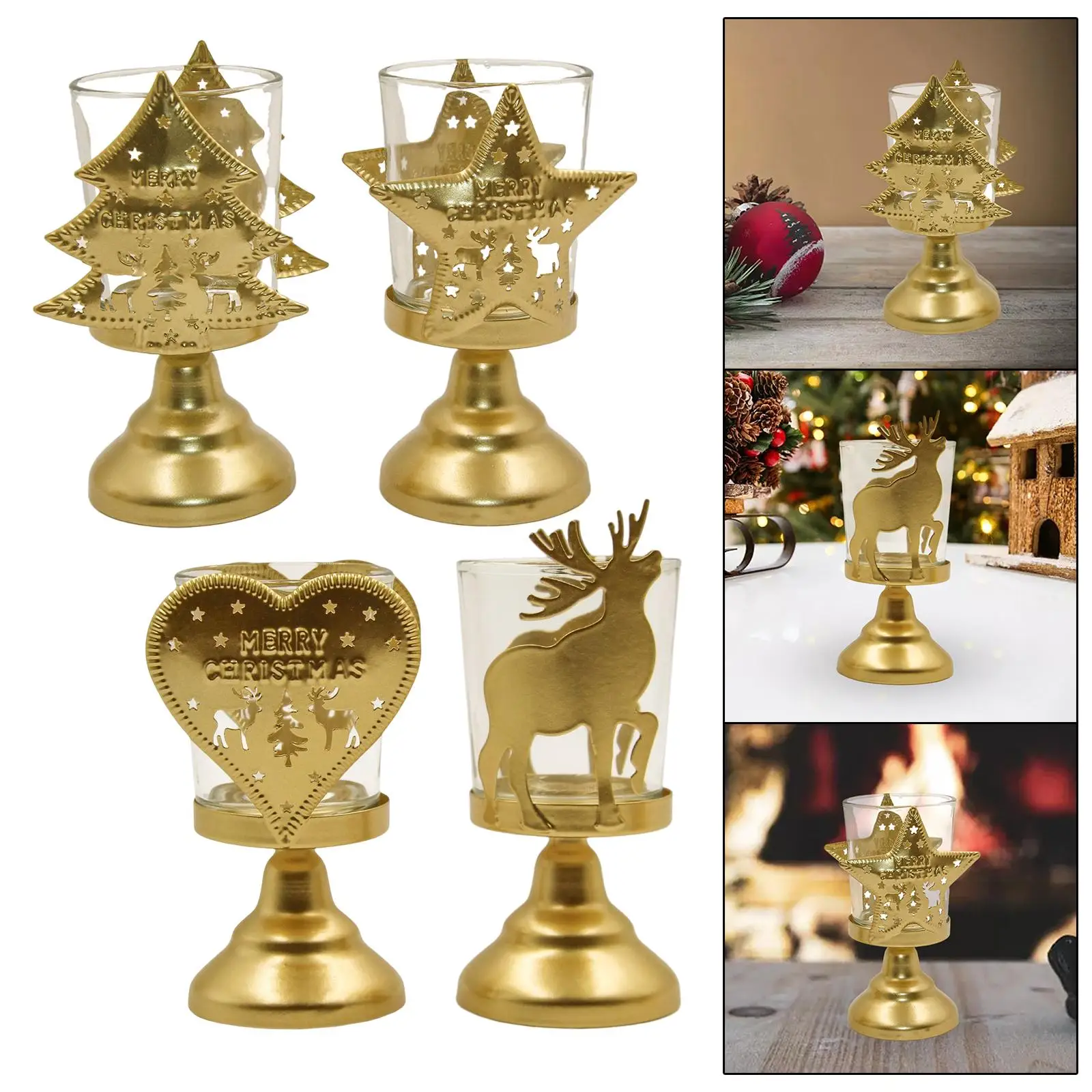 Retro Style Christmas Candle Holder Glass Tealight Holders Candlestick for Home Thanksgiving Living Room Decoration Gift