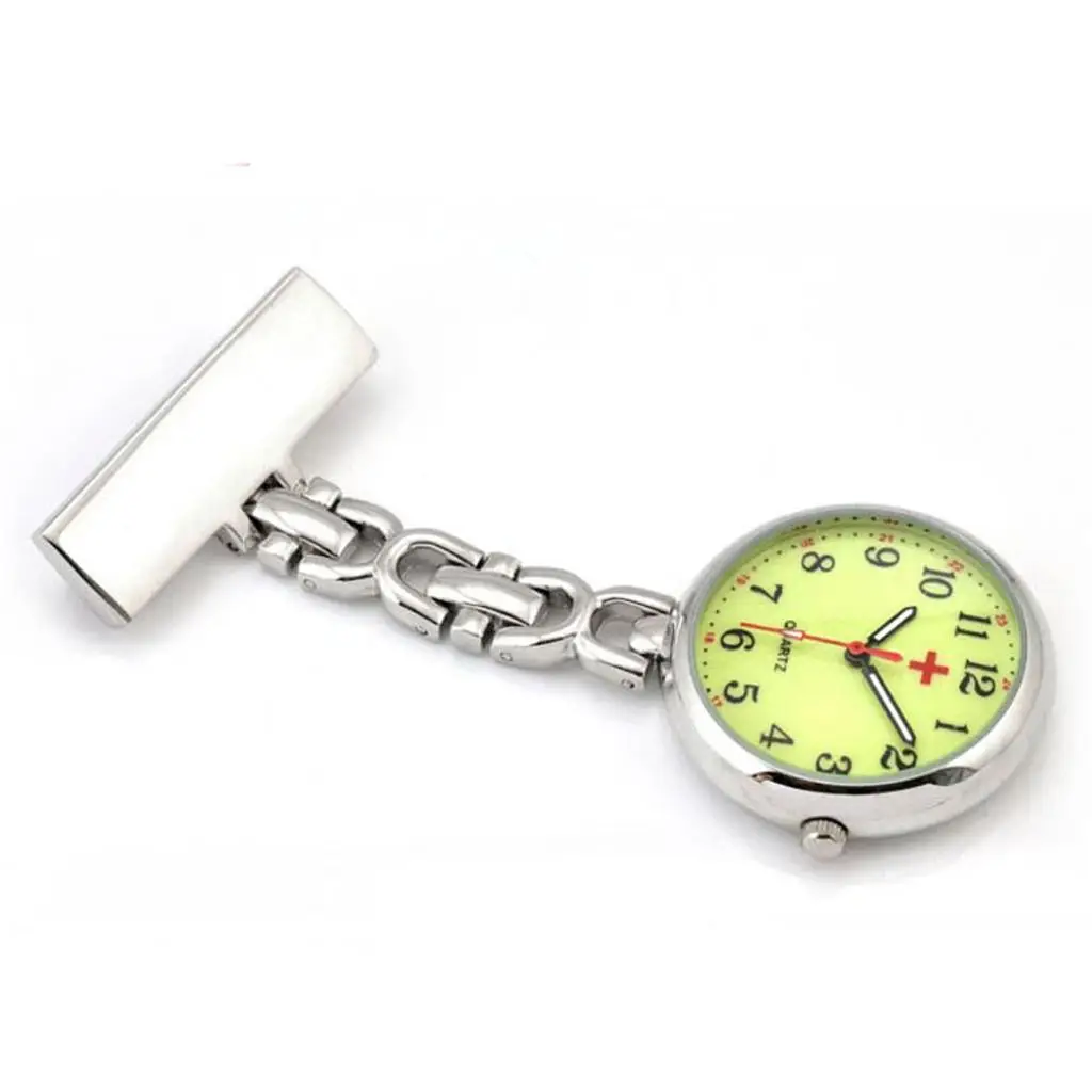 Fashion Large Face Nurses Pocket Fob Watch On Bar With Brooch White Luminous