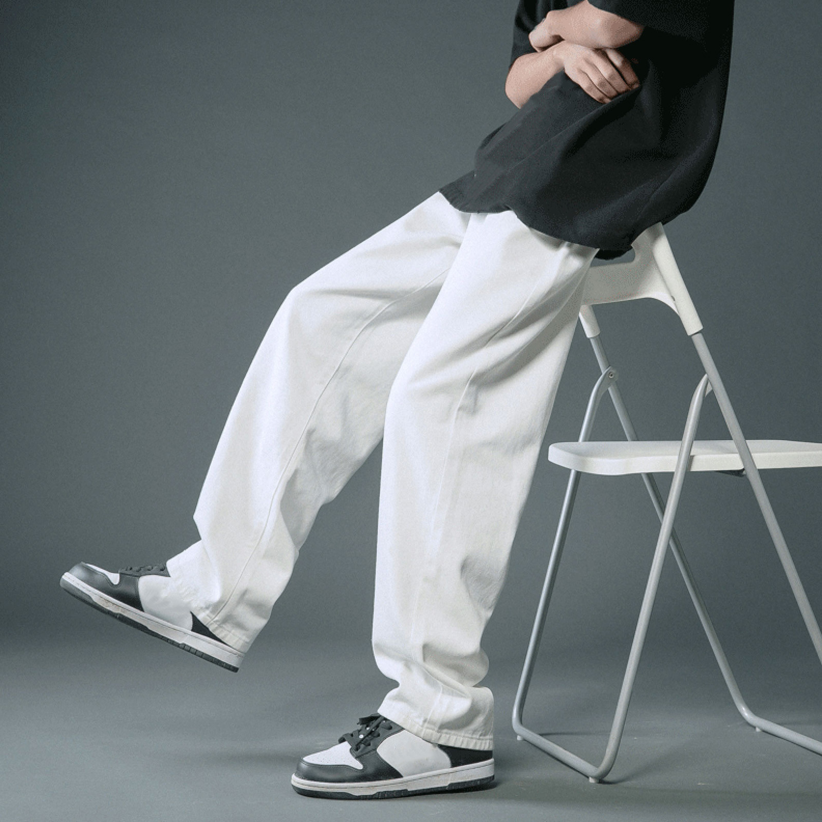 2024 New Street Casual Baggy Jeans Streetwear for menn Hip Hop rette bukser med vidde ben Studenter denimbukser Blå Svart_voghion.com