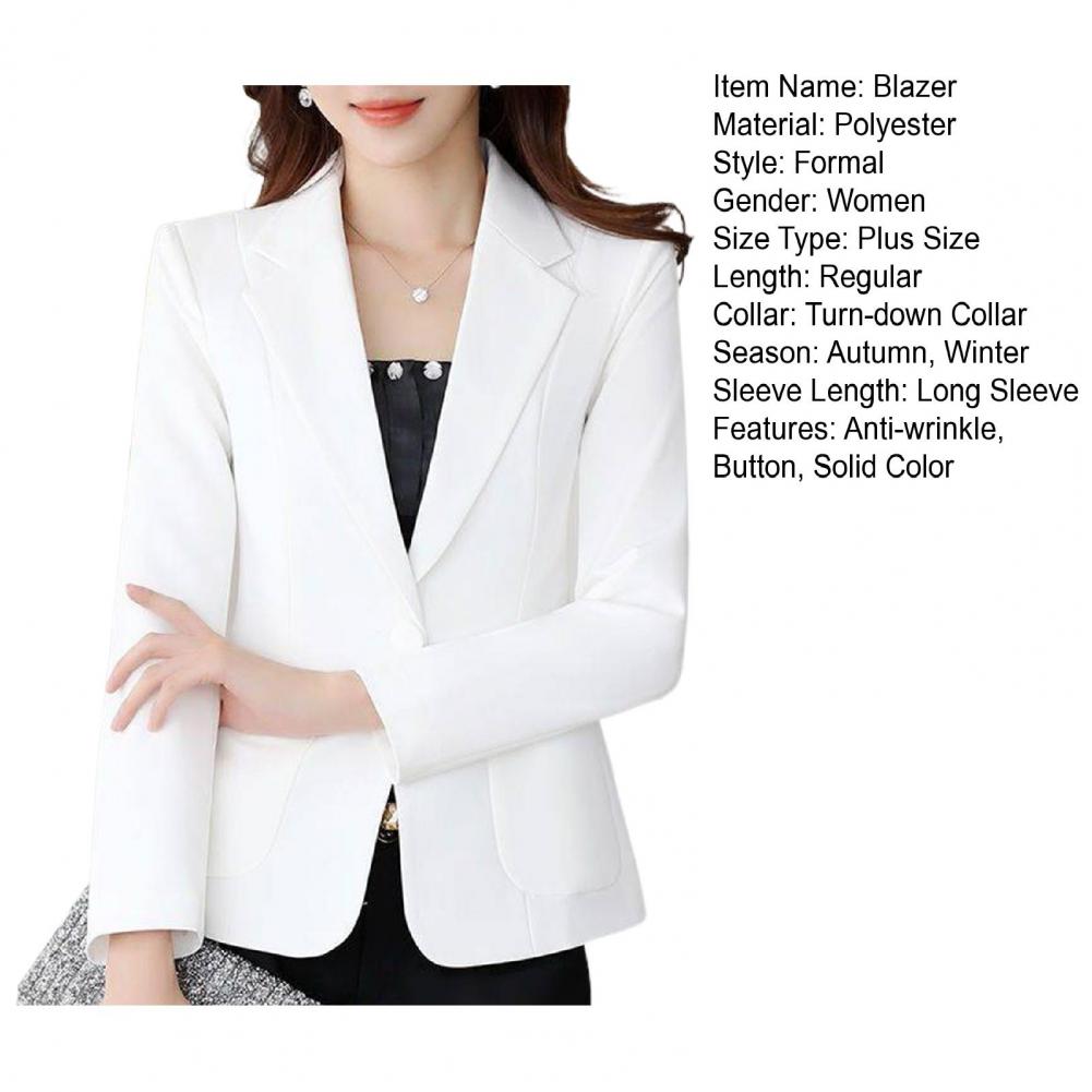 feminino outono blazer cor sólida lapela único botão cardigan quente formal com decote em plus size senhora do escritório negócio terno casaco