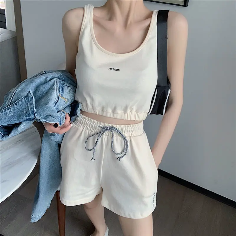 womens clothing Suit with Shorts for Women Fashion Leisure Set with Shorts Women's Tracksuit Suit for Fitness Vest Shorts Two-piece 2022 Summer leather shorts