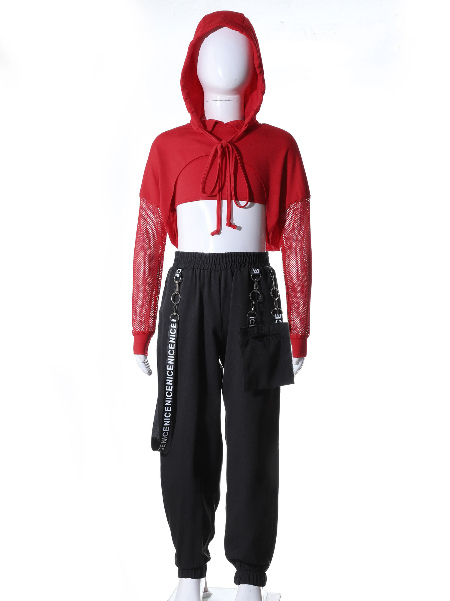 Kinder Mädchen Sportswear für Hip-Hop Jazz Dance Workout Skateboard ing Letter Print Kordel zug Kapuze Sweatshirt Weste Crop Top Hose – Detail 32