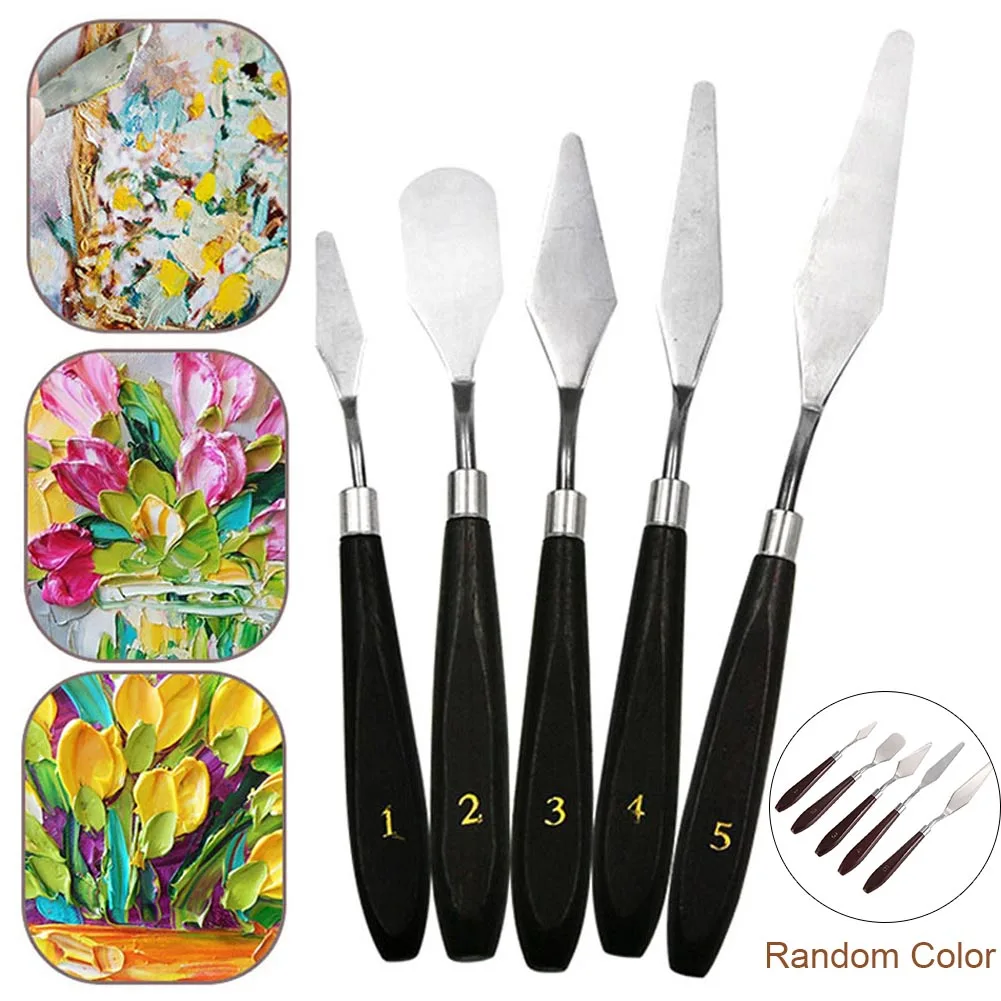 5 Pieces Painting Mixing Scraper Painting Set Palette Painting Tools Oil Mixing Scraper Tools Painting Mixing Scraper Professional Stainless Steel Kit for Oil Acrylic Painting 