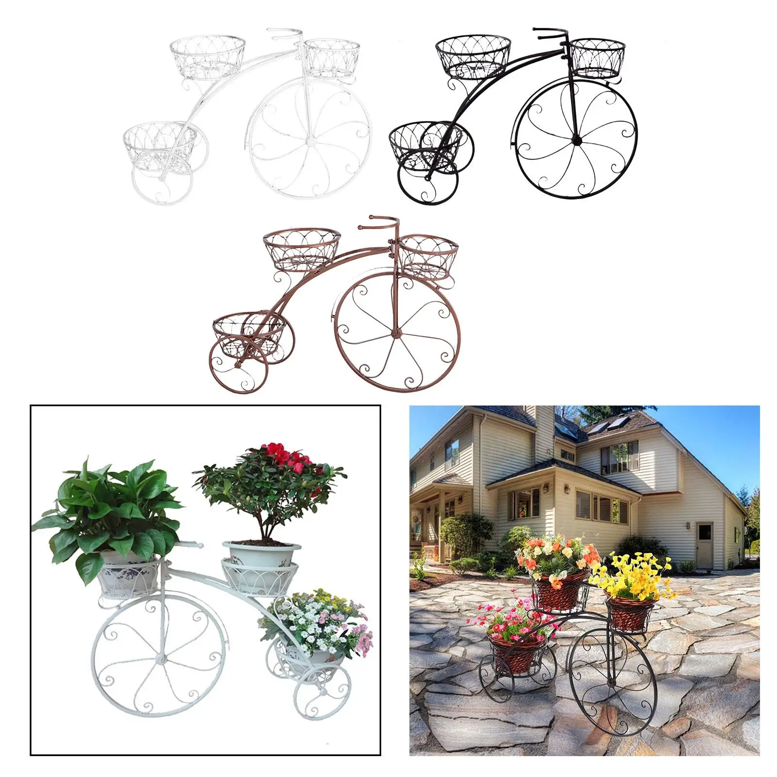 European Style Bicycle Flower Basket Display Rack Cart Holder Art Ornaments Metal Bicycle Plant Stand for Patio Decoration Home