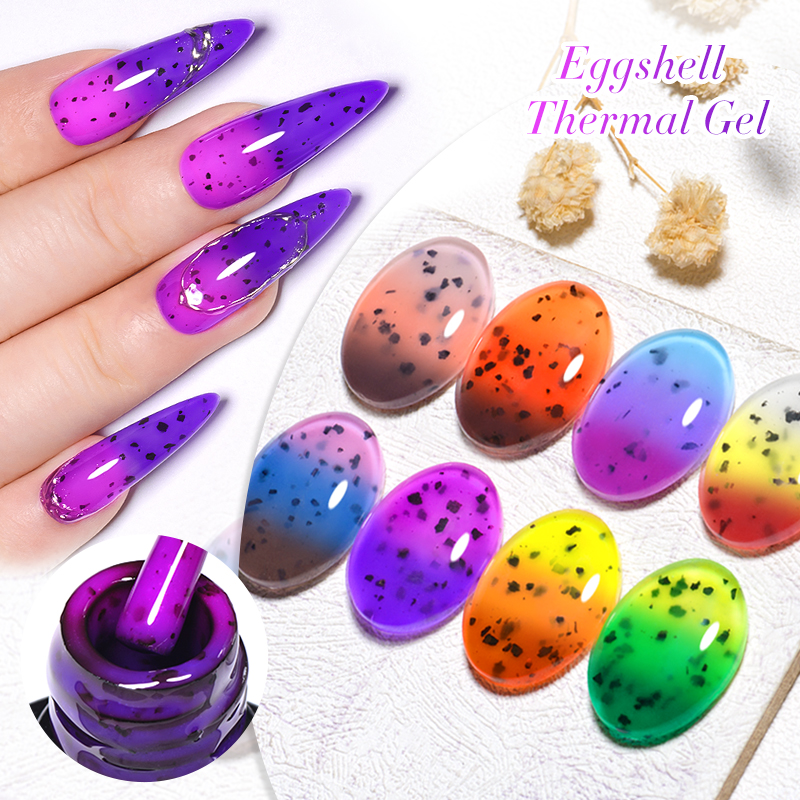 Description Picture 4 of item7ml Eggshell Thermal Gel Nail Polish Purple Temperature Color changing Varnishes Semi Permanent Winter Color Soak Off UV LED Gel