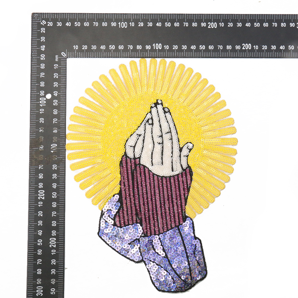Stickerei Pailletten Patch Yoga Palm Verschluss Sonne licht Buddhistischen Namaste Nähen Badage Patchwork Stoff DIY Verzierungen – Detail 5