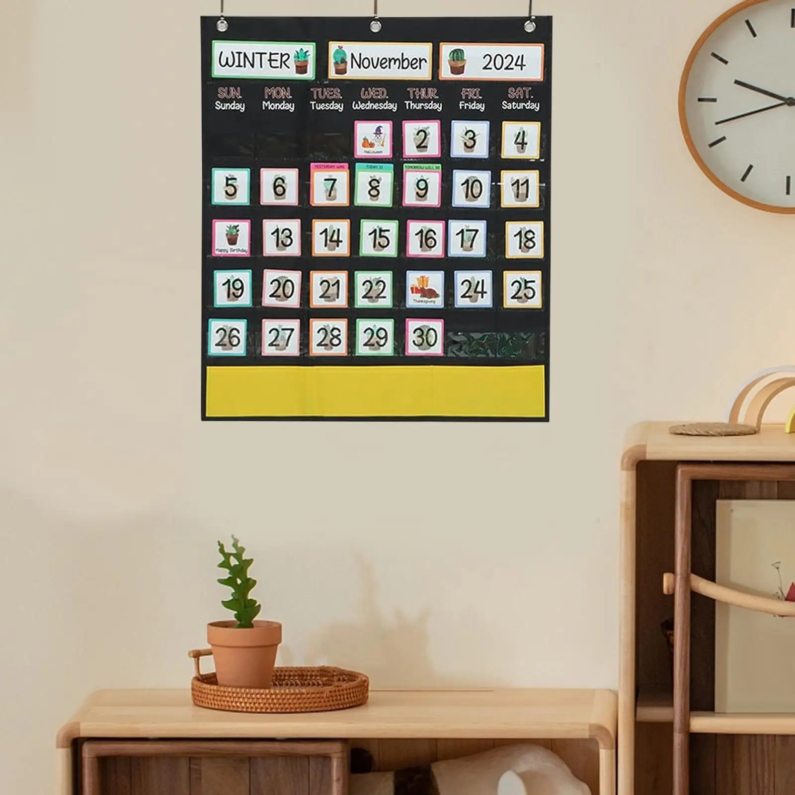 Calendar Pocket Chart Early Learning Teacher Supplies Preschool Calendar Hanging Bag Classroom Organized Chart Wall Calendar