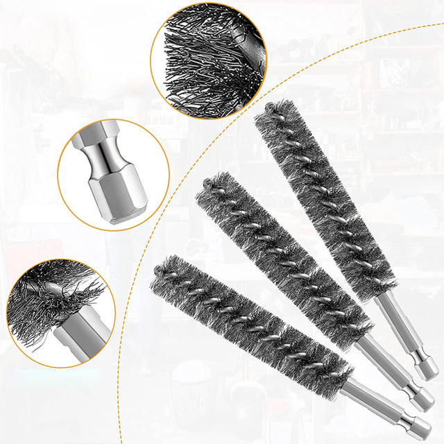 6 Pieces Stainless Steel Bore Brush in Different Sizes + 15 Pcs