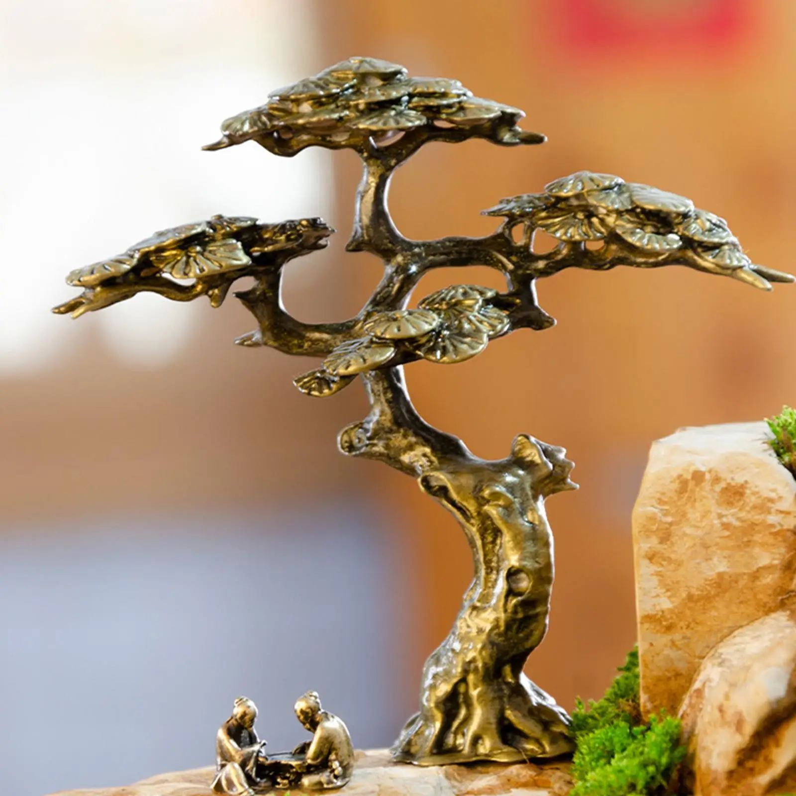 Mini Pine Miniature Figurine Copper Small Faux Tree Decor Antique Tree Statue for Tabletop Flowerpot Bonsai Lawn Home Decoration