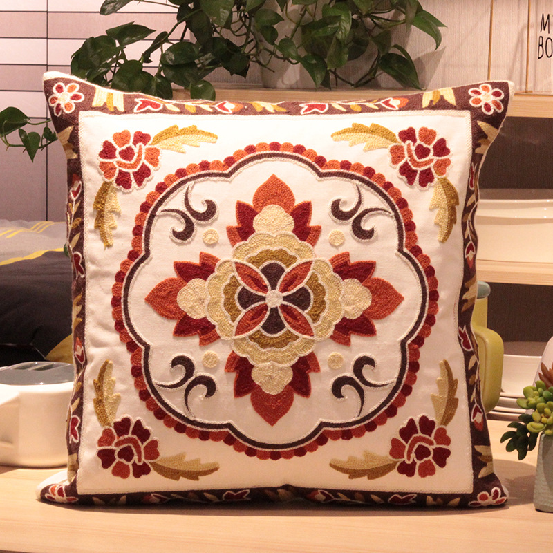 Vintage Amerikanische Stickerei Kissen Abdeckung Pflanze Blume Kissen Fall Wohnkultur Baumwolle Kissen Fall Wohnzimmer Schlafzimmer Sofa – Detail 17
