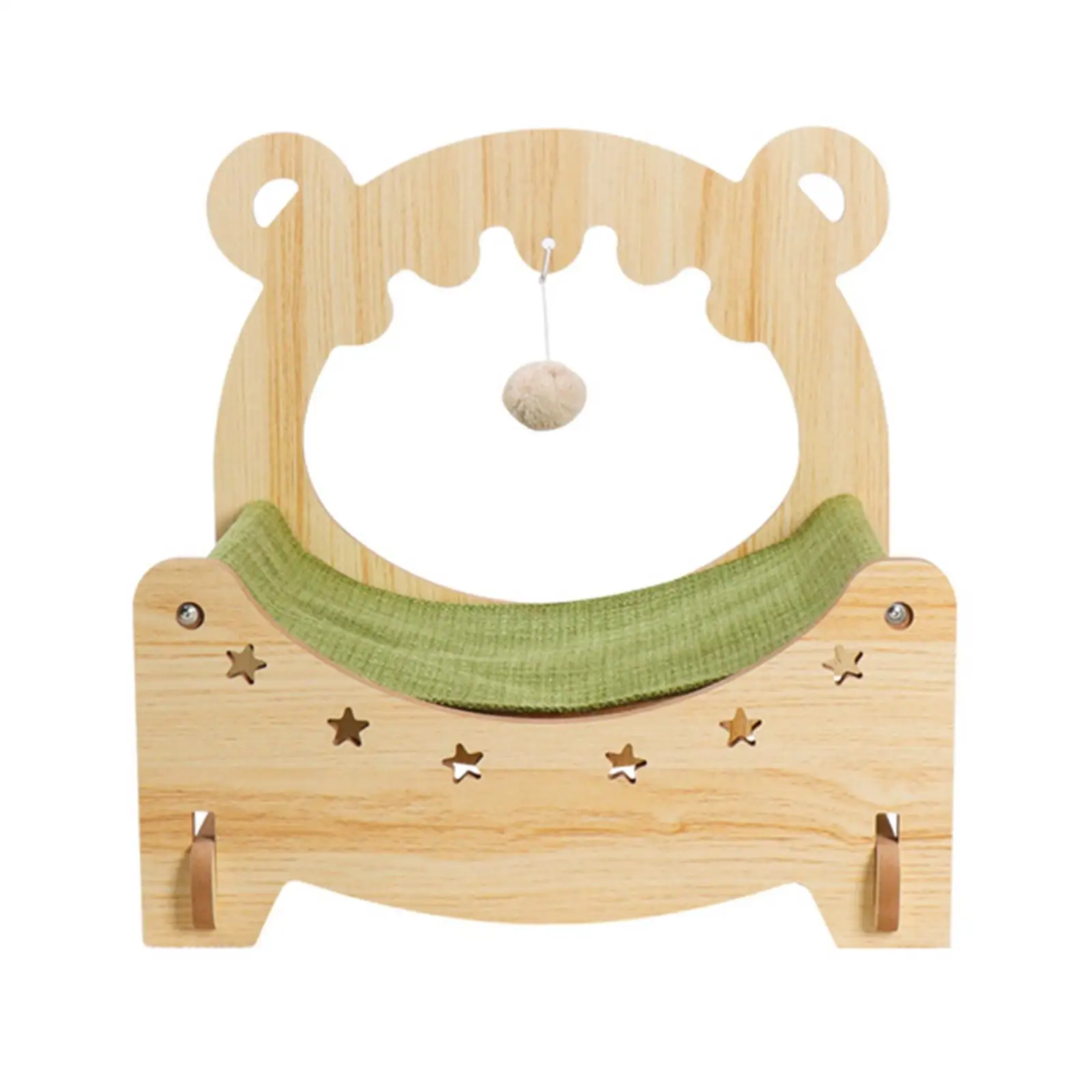 Wooden Cat Bed Hammock Elevated Cat House with Ball Toys Cat Sleeping Bed for Rabbit Puppy Indoor Cats Small Animal Bunny