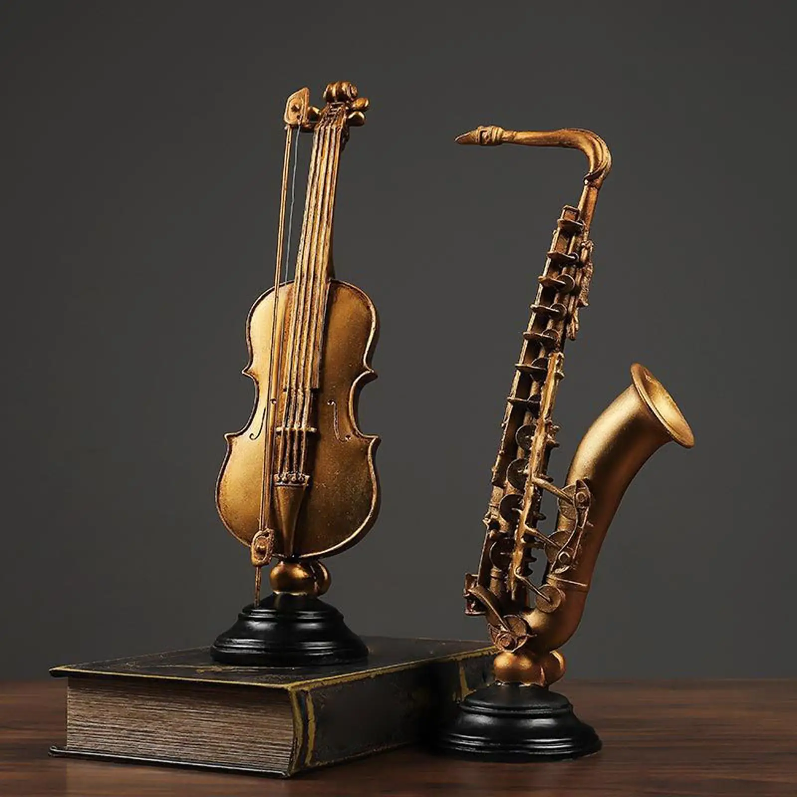 Resin Mini Violin Sax Instrument Model Collection Gifts Miniature Saxophone Statue Creative Instrument Model for Home Decoration