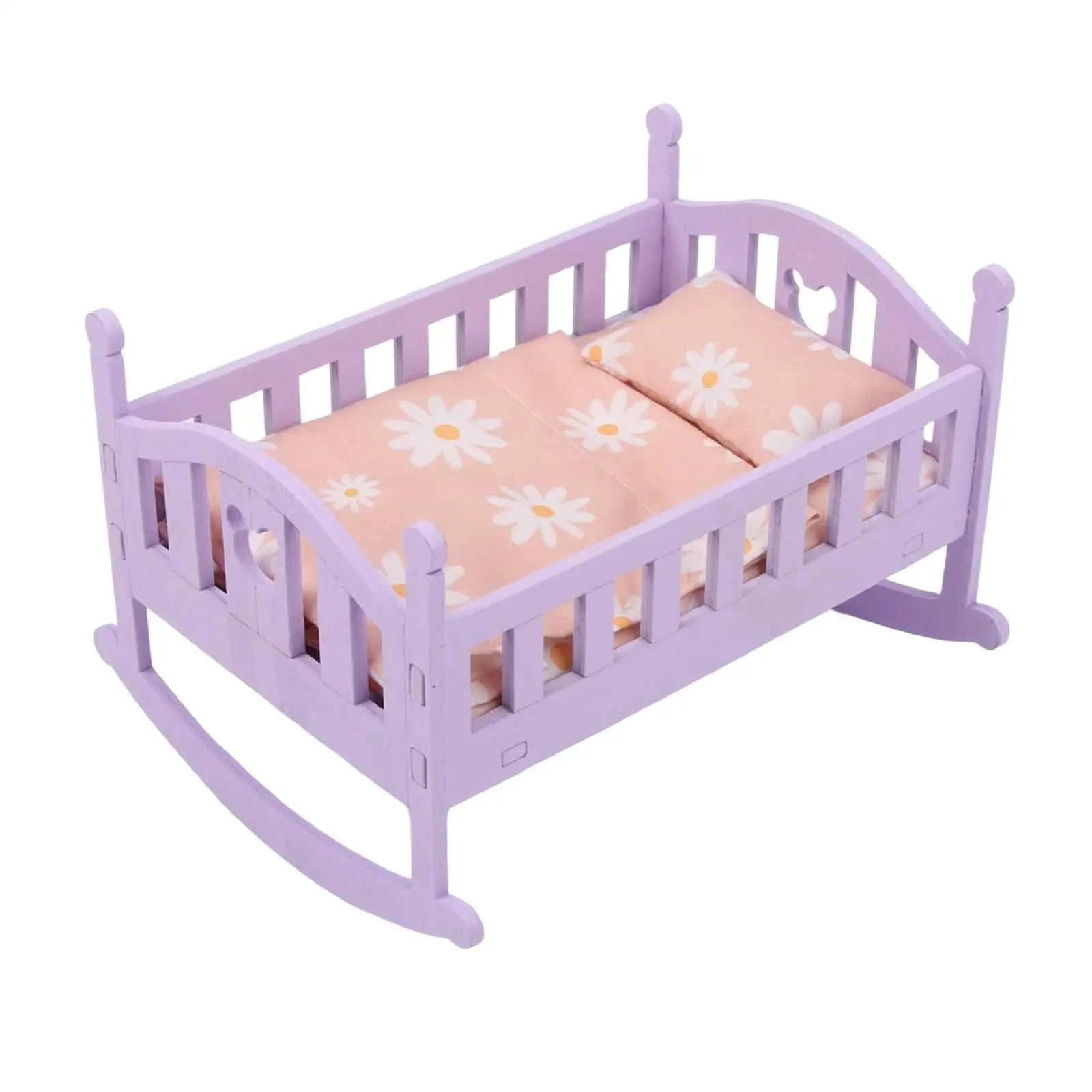 Baby Doll Bed Wooden Furniture Bedroom for 1:12 Doll Decoration Accessories