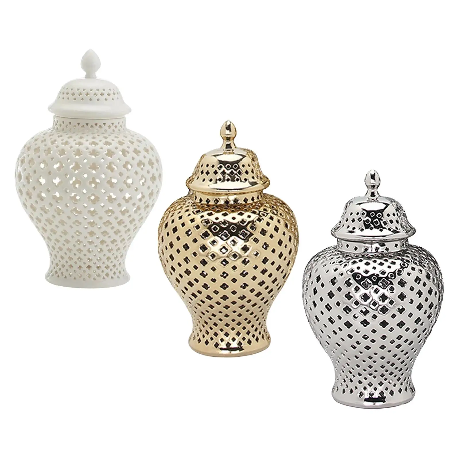Light Luxury Ceramic Ginger Jar Ornaments Storage Jars Crafts Carved Lattice Accessories for Living Room Home Gift Decoration