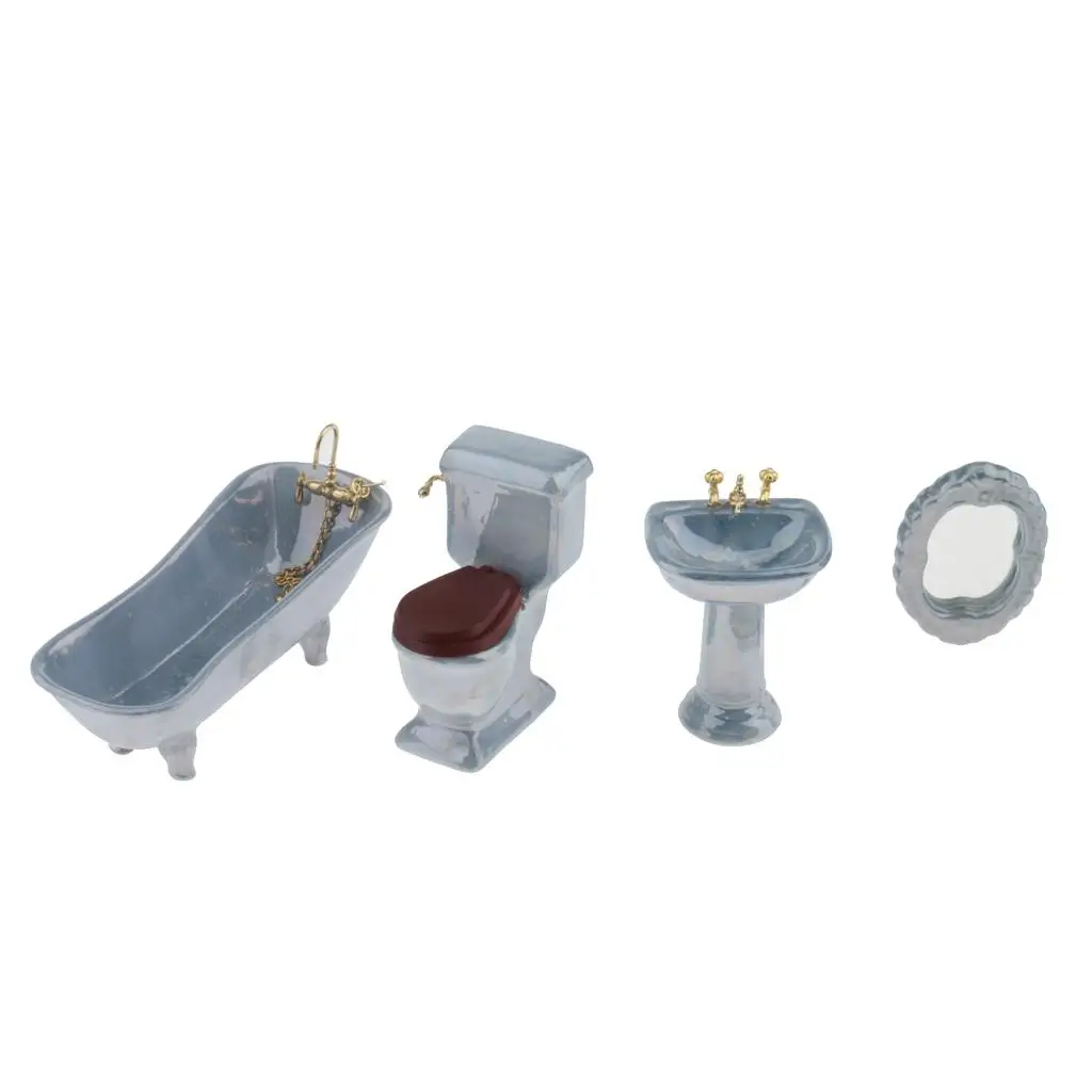 4pcs 1/12 Dollhouse Miniature Ceramic Porcelian Bathroom Furniture 