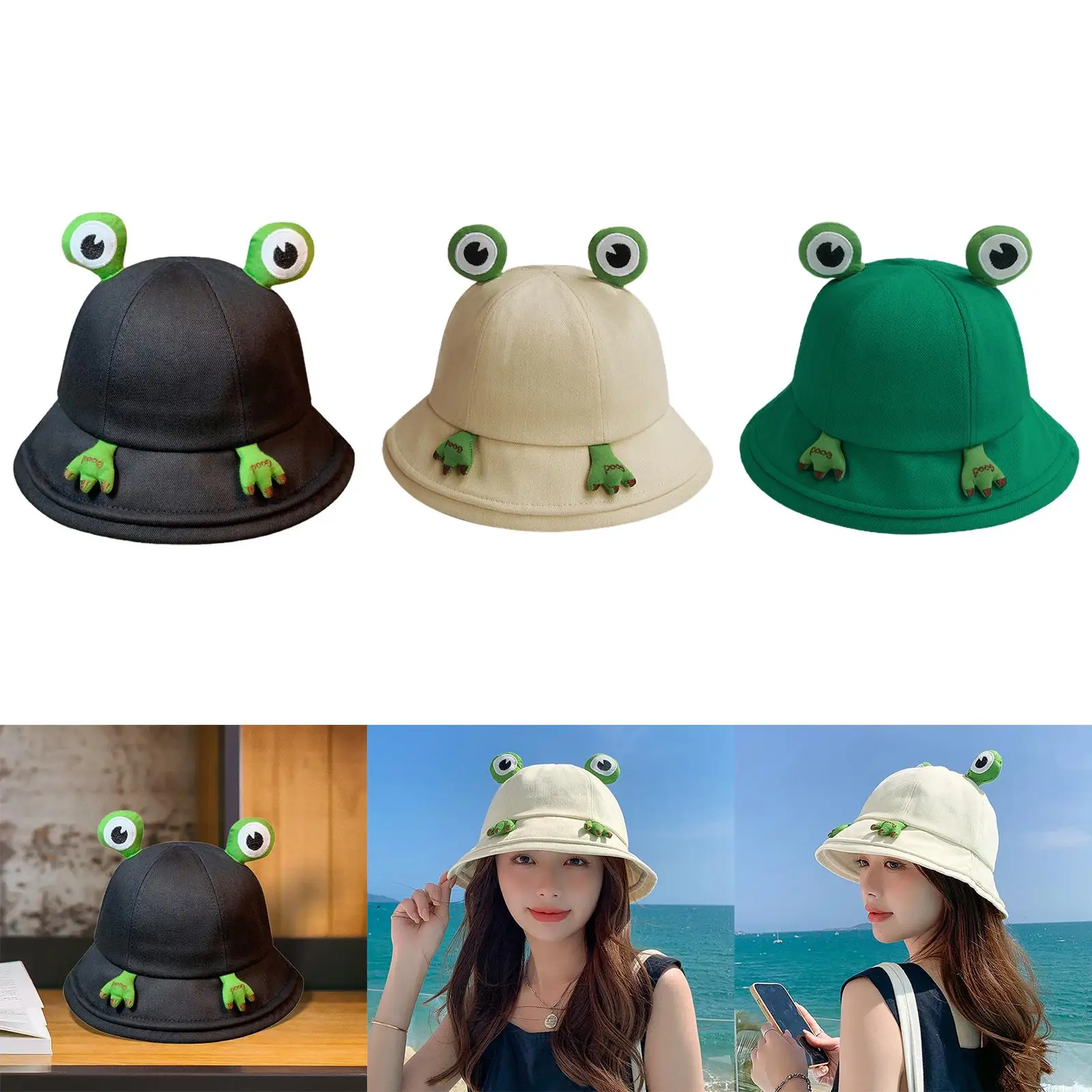 Frog Bucket Hat, Party hat Protection Cotton Wide Brim Adjustable Cute Fisherman Caps for Fancy Dress Outdoor women Teens
