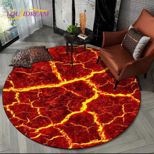 3D Volcano Lava Magma Area Rug,Round Carpet Rug for Living Room Bedroom  Footpad Pet Mat Decoration,Kid Play Non-slip Floor Mat