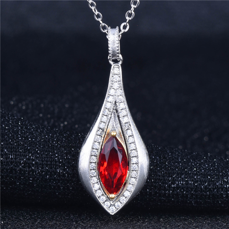 New Italian Wire Drawing Process Pigeon Blood Ruby Pendant Marquise Genuine 925 Sterling Silver Ruby Gemstone Pendant Necklace