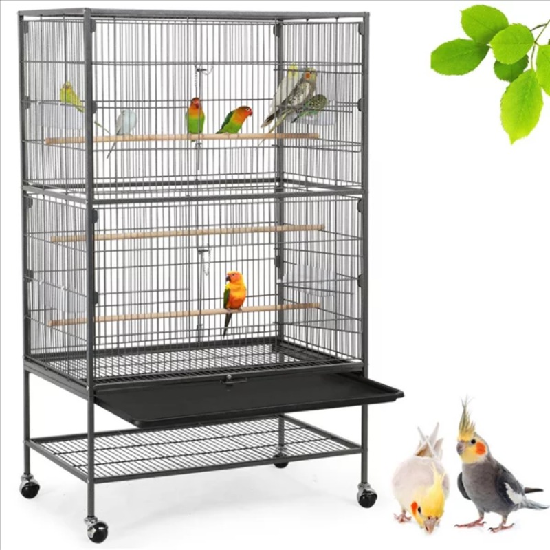 Title 4, Metal 52" Large Rolling Bird Cage with 3 Perche...