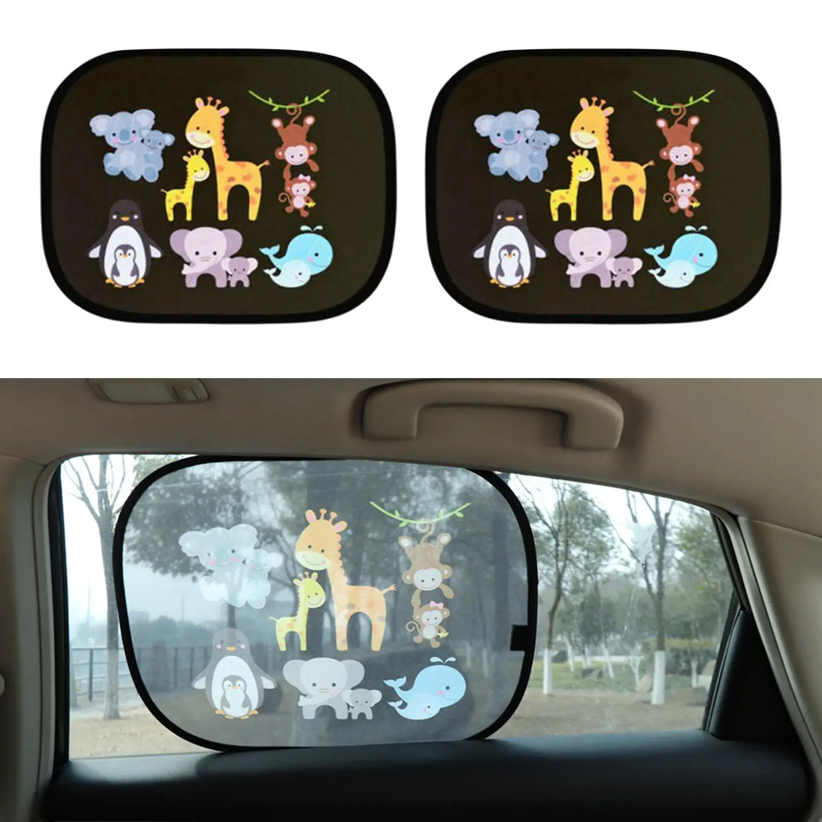 Cute 2Pcs Cartoon Car Side Window Sunshades, 17.3x14.2inch Fits Most of Sedans and Suvs