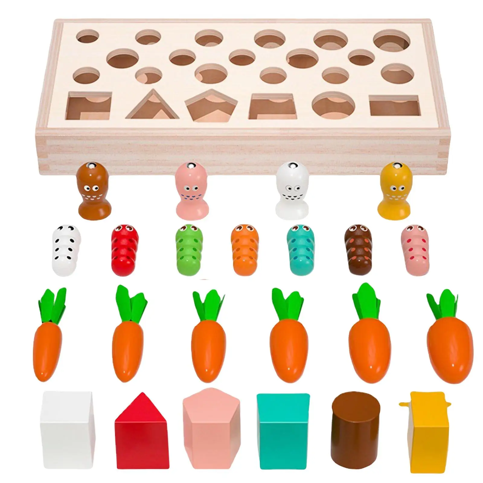 Kids Montessori Wooden Toys Catching Insects Pulling Carrot Toy for Children