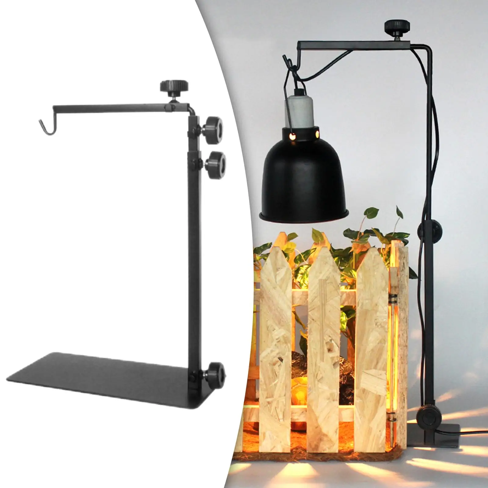 Reptile Lamp Stand Adjustable Floor Light Holder Landing Bracket Metal Support for Heating Shelf Base Black Practical Durable 