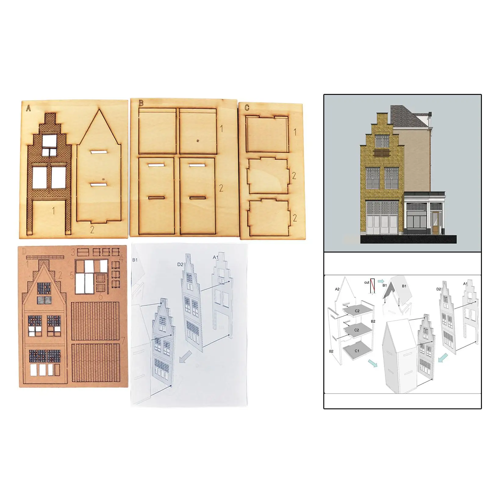 1/87 Model Building Set 3D Handmade Unpainted Puzzles Toy European Style House for Architecture Model Railroad Scenery Diorama